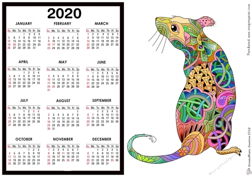 2020 Calendar -  Landscape Year of the Rat 2 Zentangle