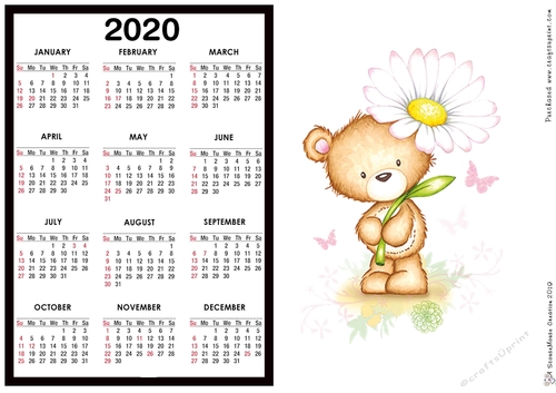 2020 Calendar -  Landscape Bear with Daisy