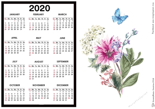 2020 Calendar -  Landscape Flowers & Butterfly