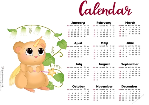 2020 calendar Magical Bearicorn