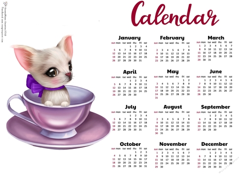 2020 calendar Pup in a teacup