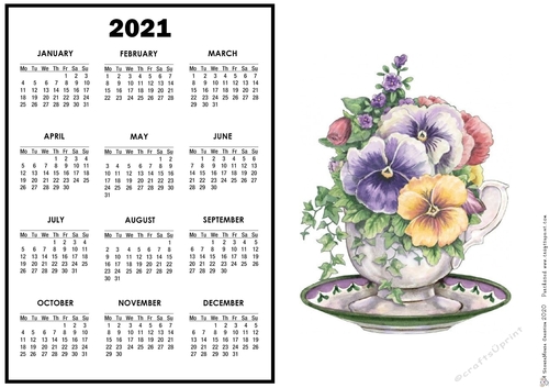 2021 Calendar Teacup Pansies