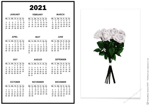 2021 Calendar White Roses