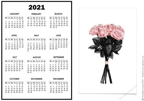 2021 Calendar Pink Roses