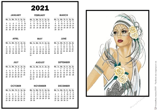 2021 Calendar  Art Deco Yellow Roses