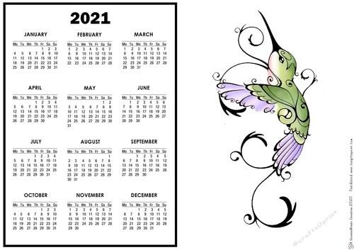 2021 Calendar Hummingbird