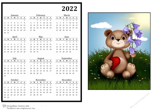 2022 Calendar Bear with Flowers and Heart