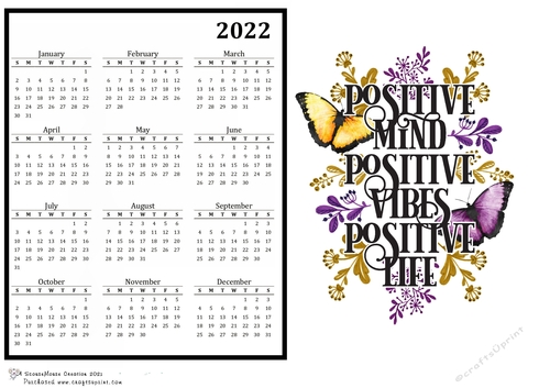 2022 Calendar Butterflies,Positive Mind