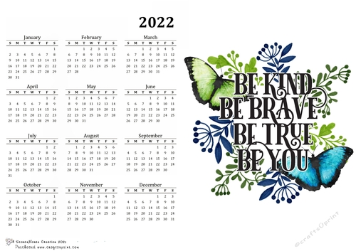 2022 Calendar Butterflies, Be kind  