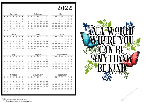 2022 Calendar Butterflies, In a world When You Can be Anything