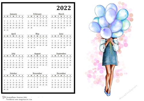 2022 Calendar Girl with Blue Balloons