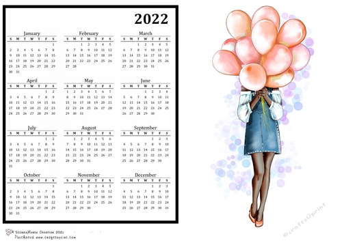 2022 Calendar Girl with Orange Balloons