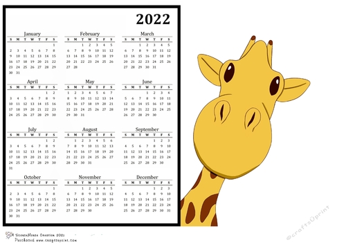 2022 Calendar Cute Giraffe