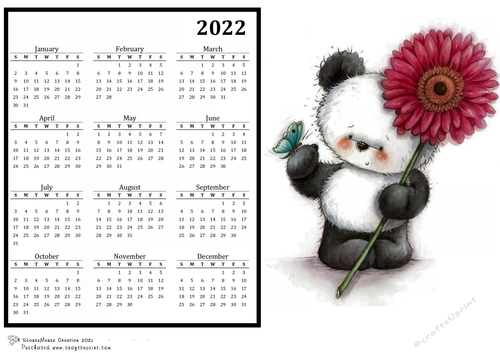2022 Calendar Panda with Flower and Butterfly