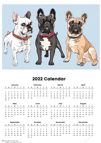 2022 Calendar 3 Frenchies
