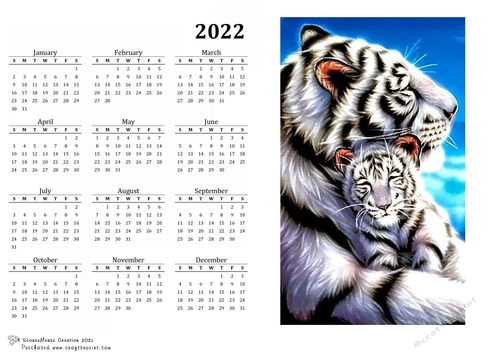 2022 Calendar White tiger and Cub