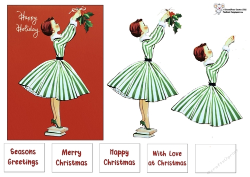 Vintage Lady in Green with Holly