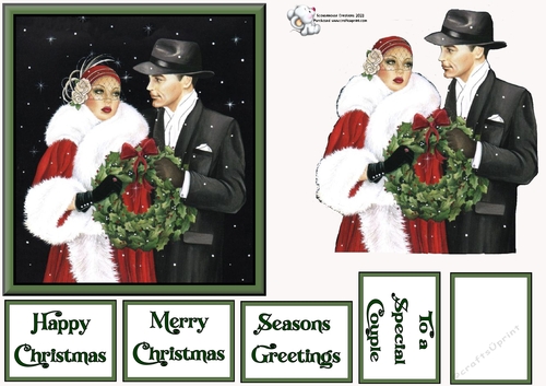 Christmas Art Deco Couple with Wreath