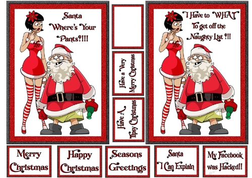 Naughty Santa Toppers and Sentiments