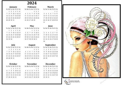 2024 calendar Art Deco Lady