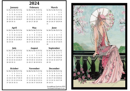 2024 calendar Pink parasol Pout