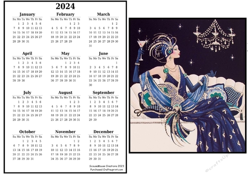 2024 calendar Relaxing with a cocktail