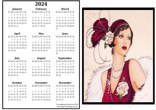2024 calendar white Rose Diva