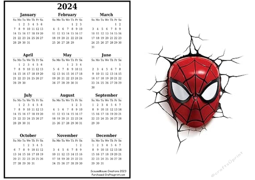 2024 calendar Spiderman Breaking through Wall