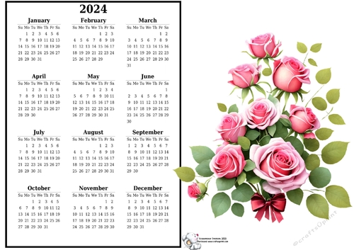 2024 calendar Bouquet of Pink Roses