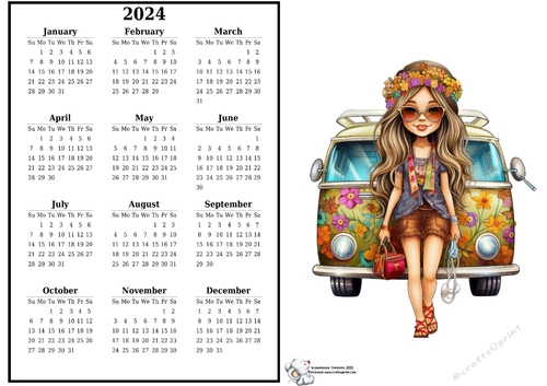 2024 calendar Hippie Girl 2