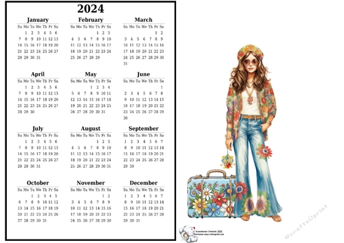 2024 calendar Hippie Girl 3