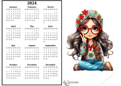 2024 calendar Hippie Girl  
