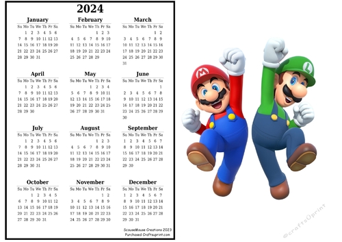 2024 calendar Mario and Luigi  