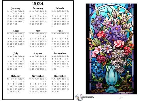 2024 Calendar Stained Glass flowers 3