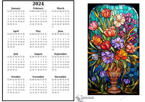 2024 Calendar Stained Glass flowers  6