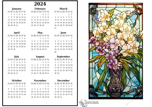 2024 Calendar Stained Glass flowers 