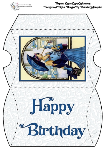 Art Deco Lady  with umbrella pillow box Happy Birthday