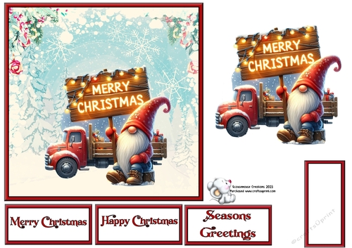 Gnome wih Truck and Merry Christmas sign