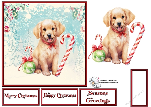 Golden Retriever pup with candy cane