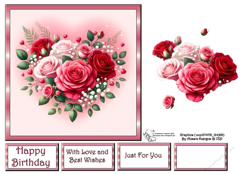 Red and Pink Flower Heart Arrangement