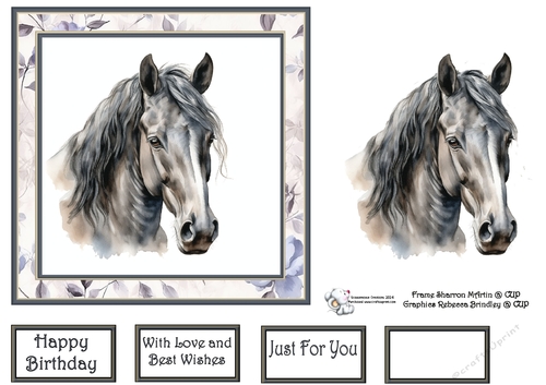 Dark grey Horse in a Floral Frame
