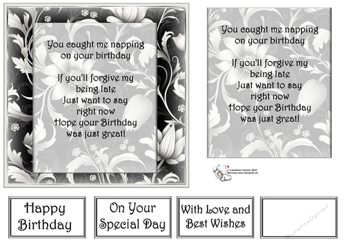 Grey & White Floral Mats  2 With Birthday verse 1 Belated
