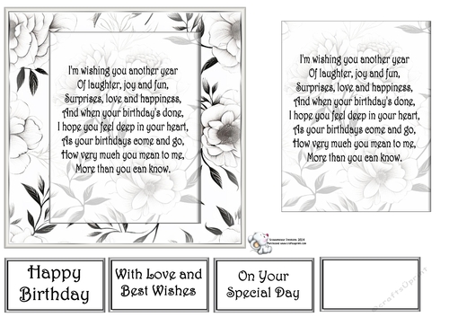  Grey & White Floral Mats 2  Birthday Verse 2