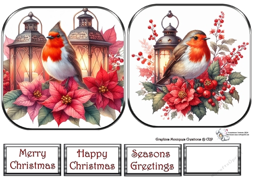 ROBINS ON LANTERNS AND POINSETTIAS Toppers 2