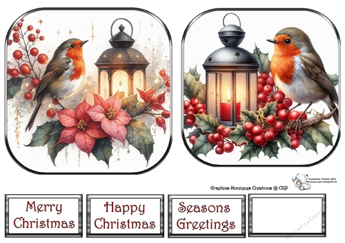 ROBINS ON LANTERNS AND POINSETTIAS Toppers 3
