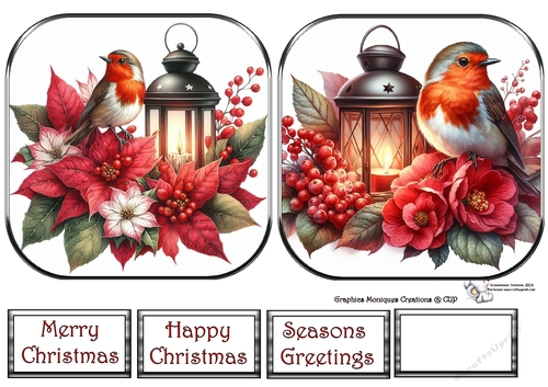 ROBINS ON LANTERNS AND POINSETTIAS Toppers 5