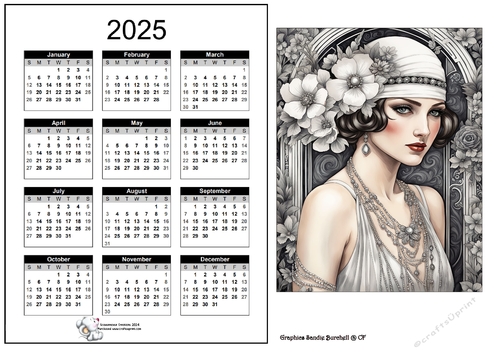 2025 CALENDAR Flapper with White Flowers Hat