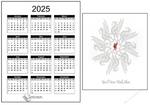 2025 CALENDAR Liver Bird YNWA