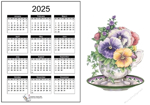 2025 CALENDAR Teacup Pansies