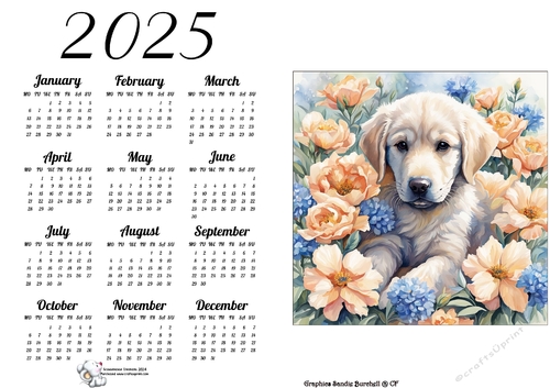 2025 CALENDAR STYLE 2  WATERCOLOUR PUPS 2